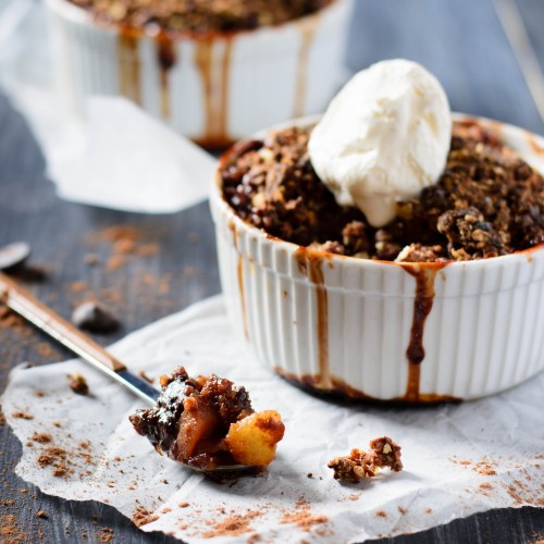 Recette Crumble spéculoos à la banane, poire et chocolat