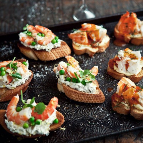 Recette Crostinis crevettes petits pois