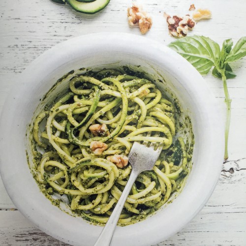 Recette Spaghettis de courgettes au pesto de noix