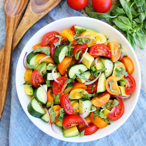 Recette Salade de concombres, tomates et avocat