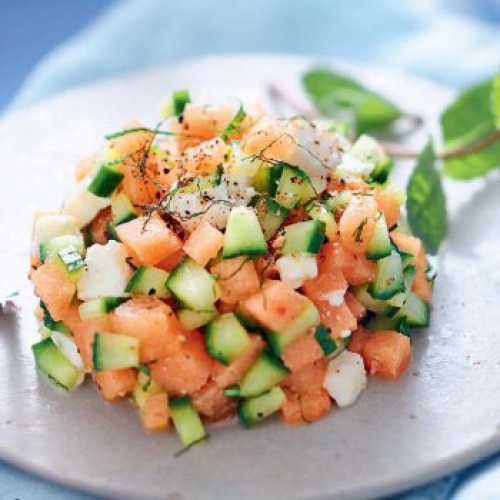 Recette Tartare de melon, feta, concombre et menthe