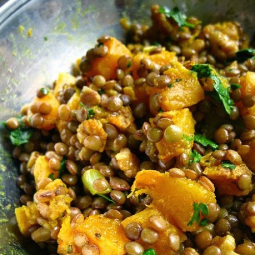 Recette Lentilles au curry, butternut et noix