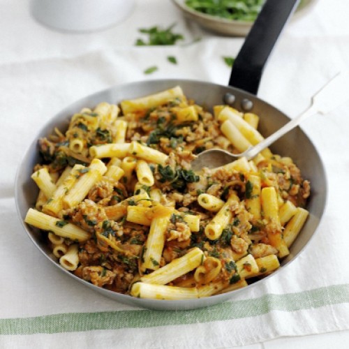 Recette Penne au porc haché et aux herbes