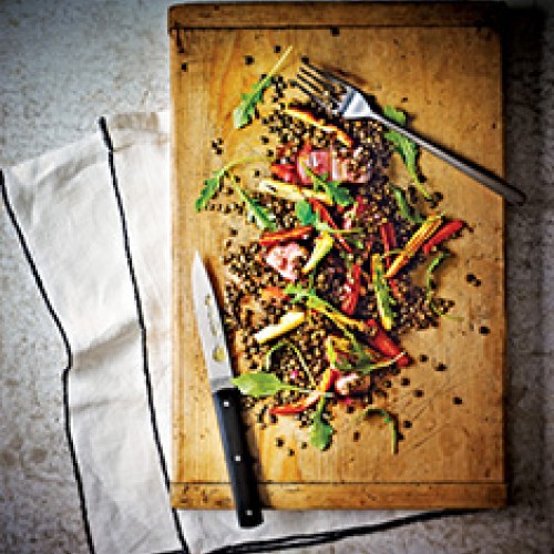 Recette Salade tiède de lentilles aux légumes-racines et lardons