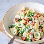 Orecchiette crémeuses aux petits pois et pancetta