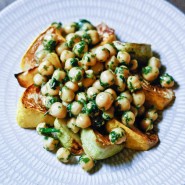 Pâtissons rôtis et pois chiches aux herbes Recette