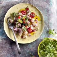 Ceviche de poisson aux framboises et mizuna