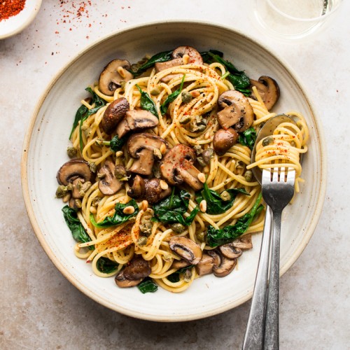 Recette Spaghettis épinards et champignons