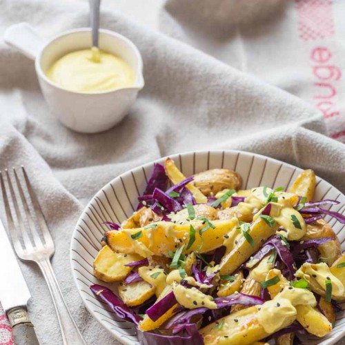 Recette Pommes de terre et chou rouge, sauce curcuma et Tahiné