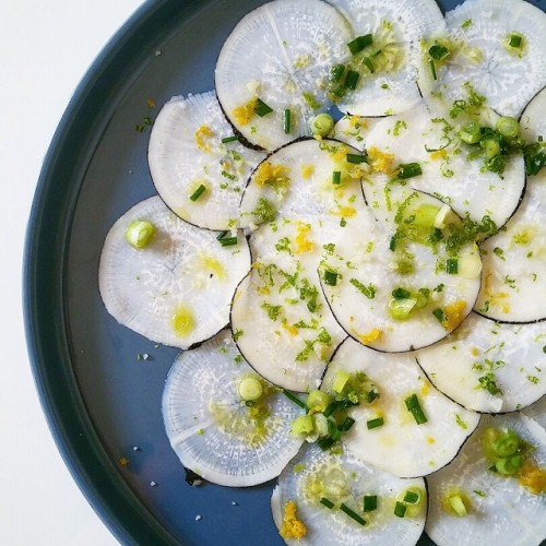 Recette Radis noir en carpaccio, zestes d'agrumes