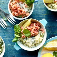 Risotto aux crevettes grises, cresson de fontaine et citron