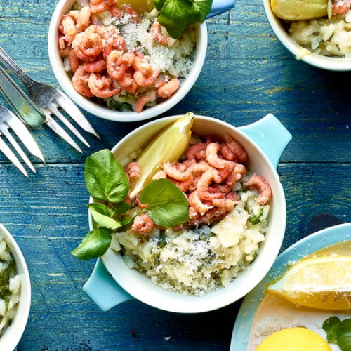 Recette Risotto aux crevettes grises, cresson de fontaine et citron