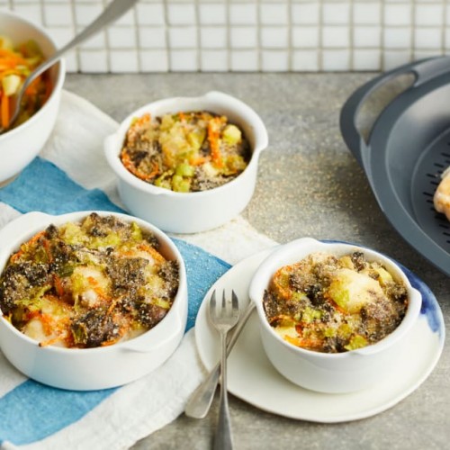 Recette Cocotte de poisson gratinée aux légumes et champignons