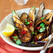 Aubergines au four, au curry et au miel