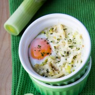 Oeuf cocotte poireaux lardons