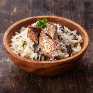 Risotto crémeux au foie gras et petits cèpes bouchons