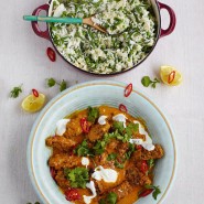 Curry de keftas de boeuf, riz, haricots et petits pois